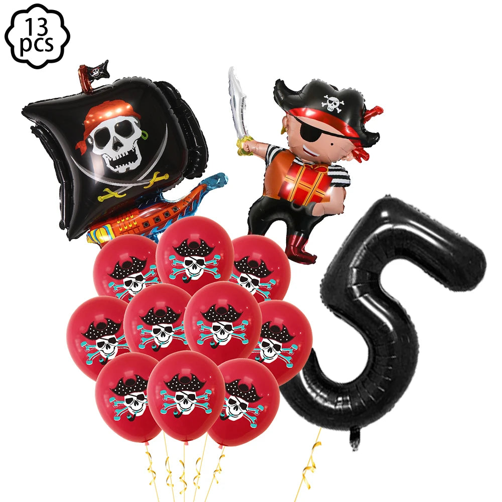 Pirate party napkins plates cups Tablecloths Banner Pirate skull balloon kids Caribbean Pirate themed birthday party decoration