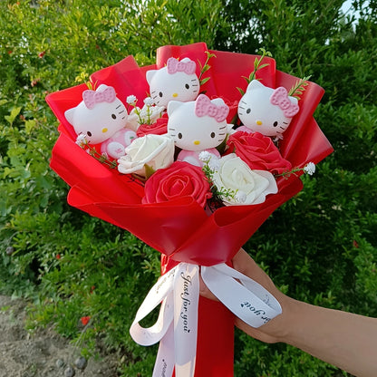 Anime Hello Kitty Cartoon Plush Bouquet Rose Flowers  Soft Plush Doll Home Wedding Decoration Christmas Valentine's Day Gift