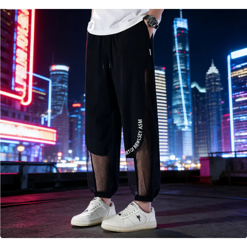 Breathable Mesh Men's Ice Silk Anti-Mosquito Pants Loose Fit Elastic Waist Drawstring Quick Dry Summer Casual Sports Trousers St