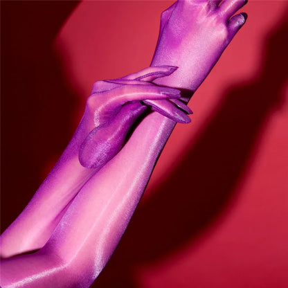 Sexy Women 1D Thin Glove Elastic Oil Glossy Shiny Long Finger Glove Sheer See Through Long Glove Driving Dance Gloves