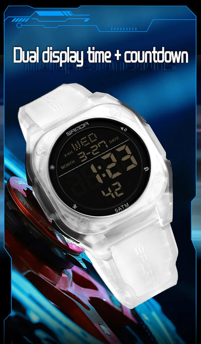 SANDA Digital Watch Multi-function Alarm Clock Luminous Waterproof Silicone Wristwatch Casual Students Electronic Watches