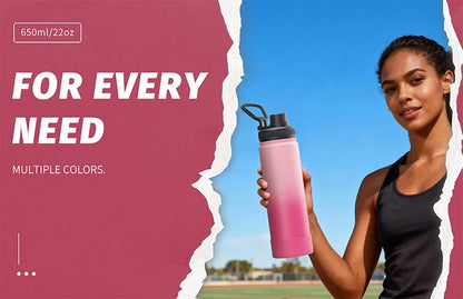 WATERSY 650ml Double Wall Thermal Bottle Stainless Steel Insulated Bottle with Handle Sports Water Bottle Vacuum Flask Keep Cold