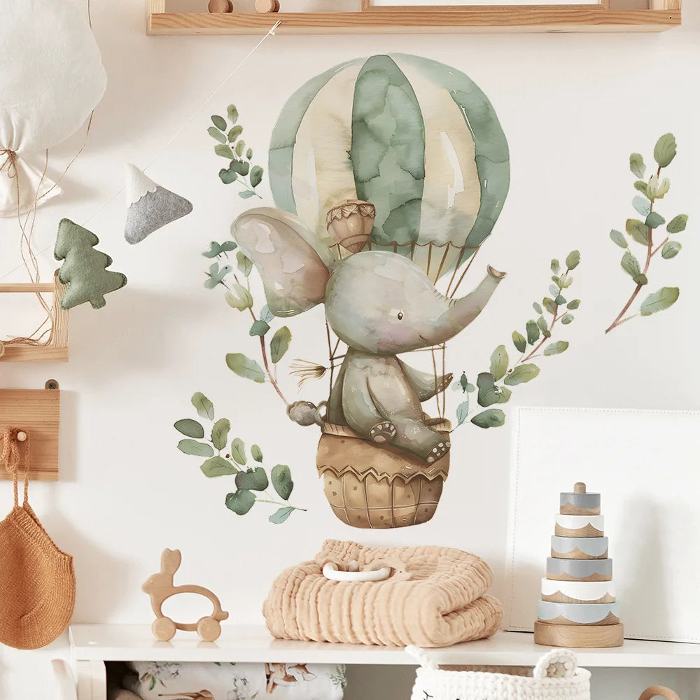 1pcs cartoon spring elephant hot air balloon children's room bedroom porch home decoration wall stickers self-adhesive
