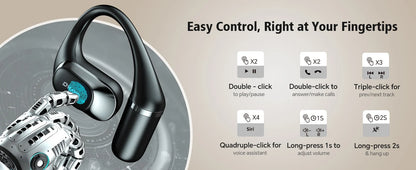 Ohayo Open-Ear Earphones Ear Hooks Wireless Bluetooth 5.4 Headphones IPX6 Waterproof Air conduction Sports Earbuds TWS with Mic