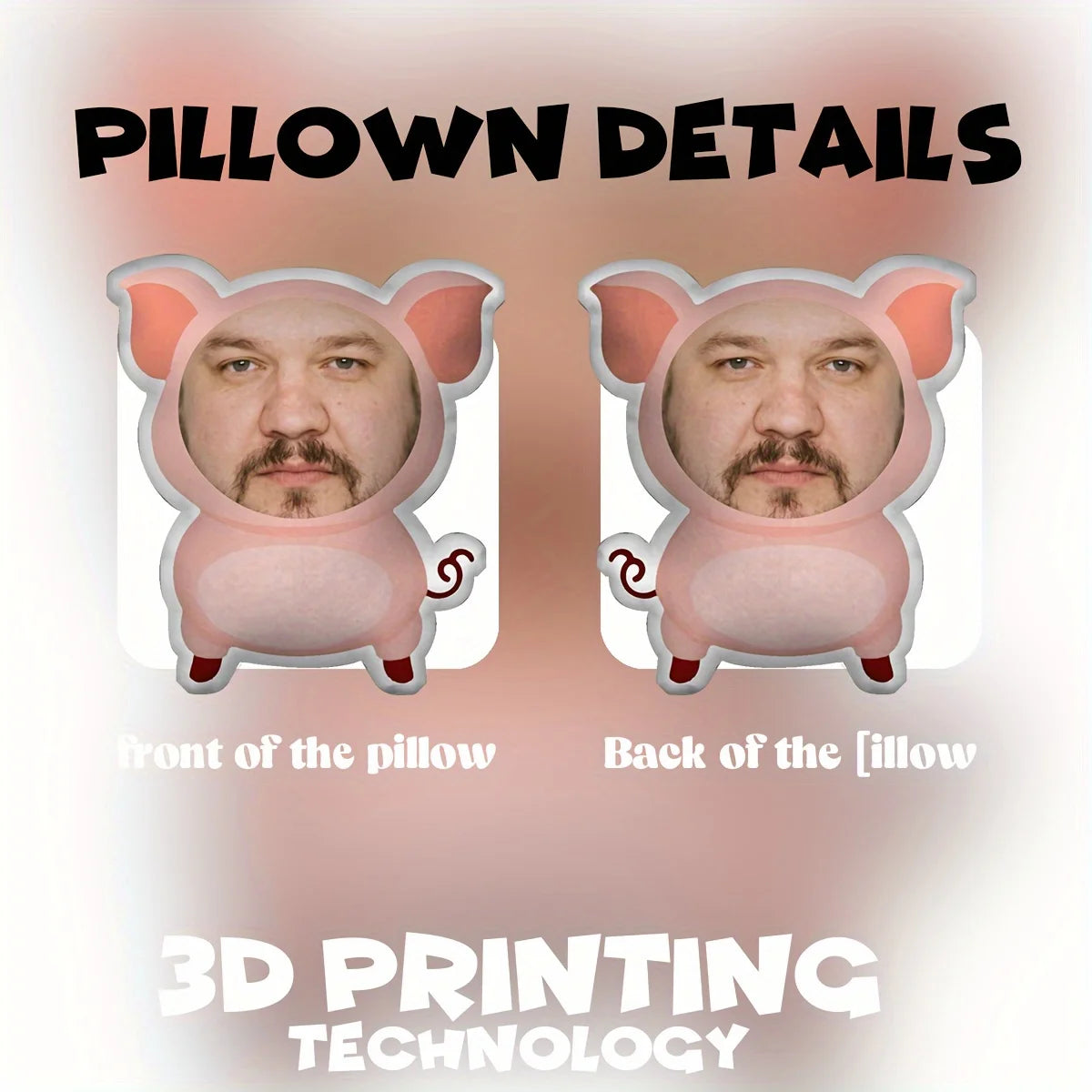 Customised Pink Pig Double-Sided Printed Face Cushion, Pillow, Seat Cushion Birthday, Quirky and Fun Gift