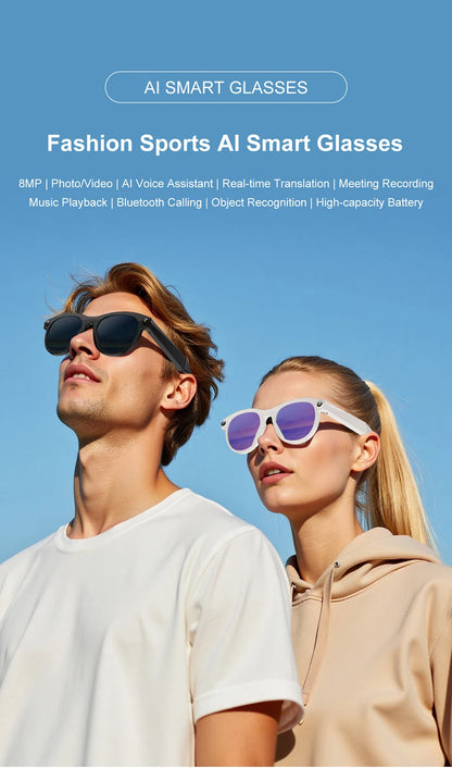 Lenovo NEW 8K 1600W HD AI Smart Glasses Camera Dual Real-time Translation Bluetooth Call Shoot Audio Video Music Play Sunglasses