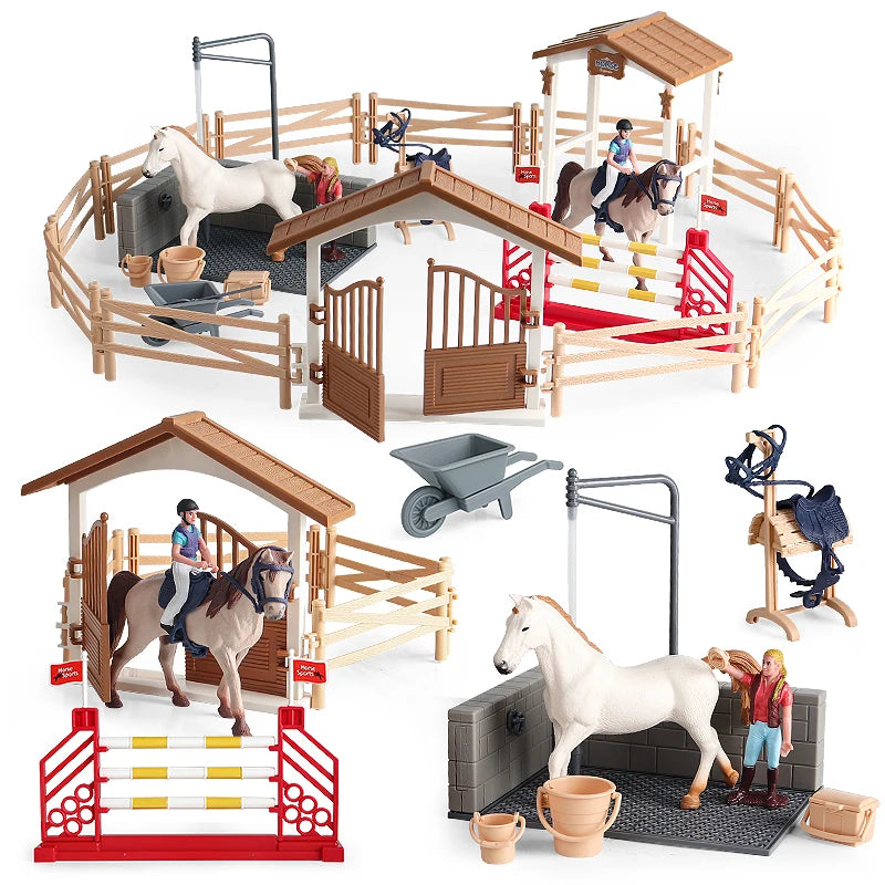 Oenux Farm Horse Race Model Action Figures DIY Equestrianism Horseman Animals Figurine Cute Education Collection Kids Toy Gift