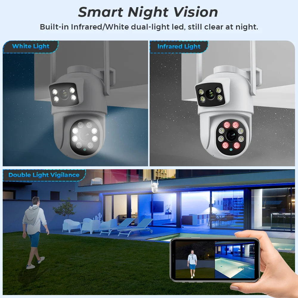 4K 8MP PTZ WIFI Camera Dual Lens Dual Screen 4X Digital Zoom IP Camera 10MP HD Auto Tracking Outdoor CCTV Surveillance O-KAM Pro