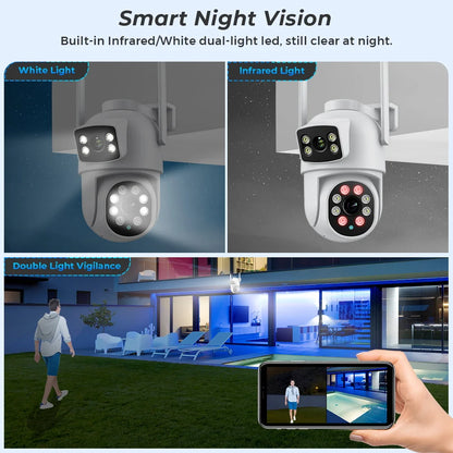 4K 8MP PTZ WIFI Camera Dual Lens Dual Screen 4X Digital Zoom IP Camera 10MP HD Auto Tracking Outdoor CCTV Surveillance O-KAM Pro