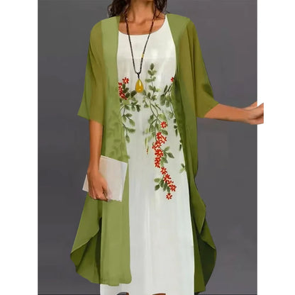 2026 Europe and the United States summer women's casual dress two-piece floral print round collar repair maxi