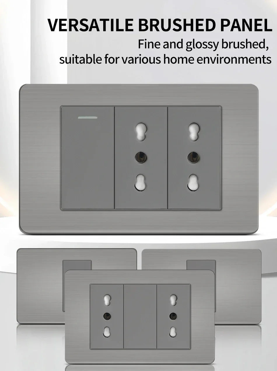 118 US Mexico Grey Stainless Steel Brushed 2way Electrical Light Switch Home Wall Socket Plug Double USB Type-C Power Outlet