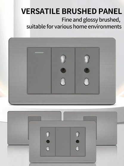 118 US Mexico Grey Stainless Steel Brushed 2way Electrical Light Switch Home Wall Socket Plug Double USB Type-C Power Outlet