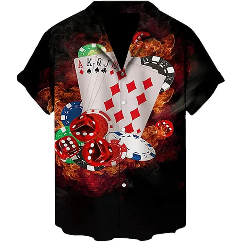 Men's 2026 Casual 3D Shirt with Poker Card Printing Fun Shirt Street Men's Summer Short Sleeved Clothing Men's Outdoor Clothing