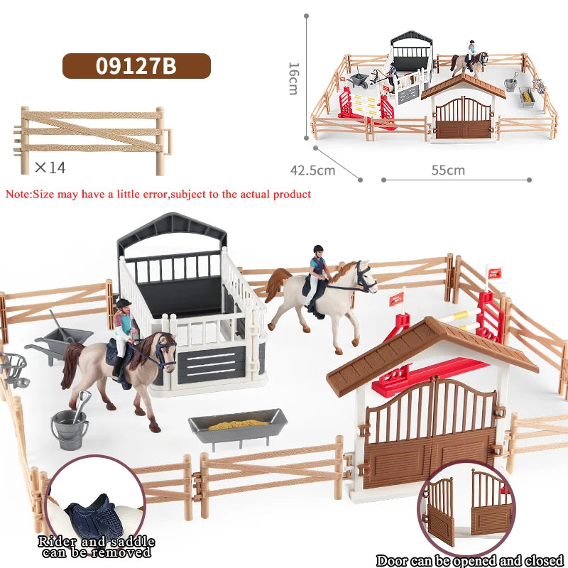 Oenux Farm Horse Race Model Action Figures DIY Equestrianism Horseman Animals Figurine Cute Education Collection Kids Toy Gift