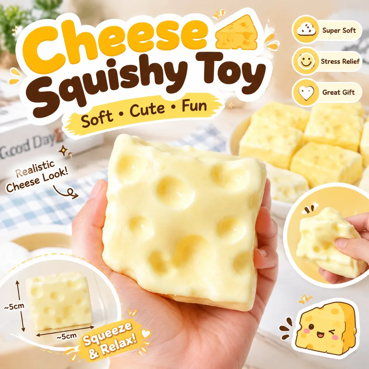 Butter Stick Squishy Crunchy Stress Ball, Blocks Filled Squeeze Fidget Toy, ADHD Anti-Stress Hand Sensory Relief Gift for Adults