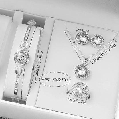 6PCS/Set Luxury Rhinestone Women's Watch Silver Band Ladies Roma Dial Quartz Watch Jewelry Set（Without Box）