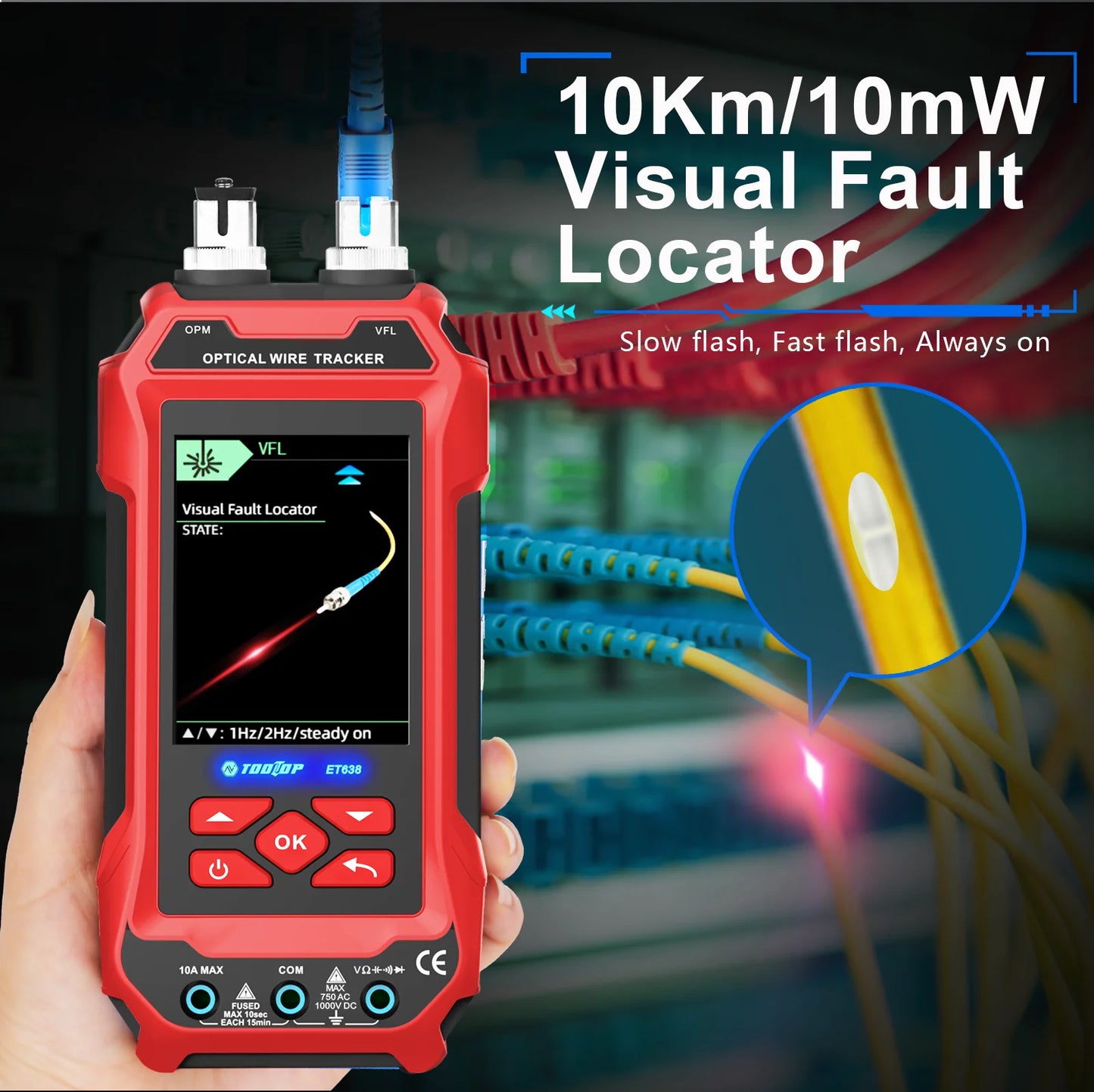 TOOLTOP Network Cable Tester 4 in 1 Multi-function Fiber Optical Power Meter Visual Fault Locator noise-free LAN Line Tracking
