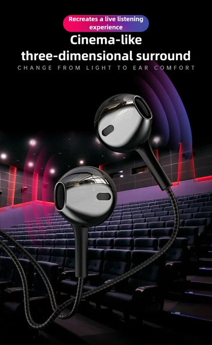 Type C Wired Earphones HiFi Stereo Sound in Ear Headphones 3.5mm Heavy Bass Music Headset For Samsung Galaxy S26 S25 S24 Earbuds