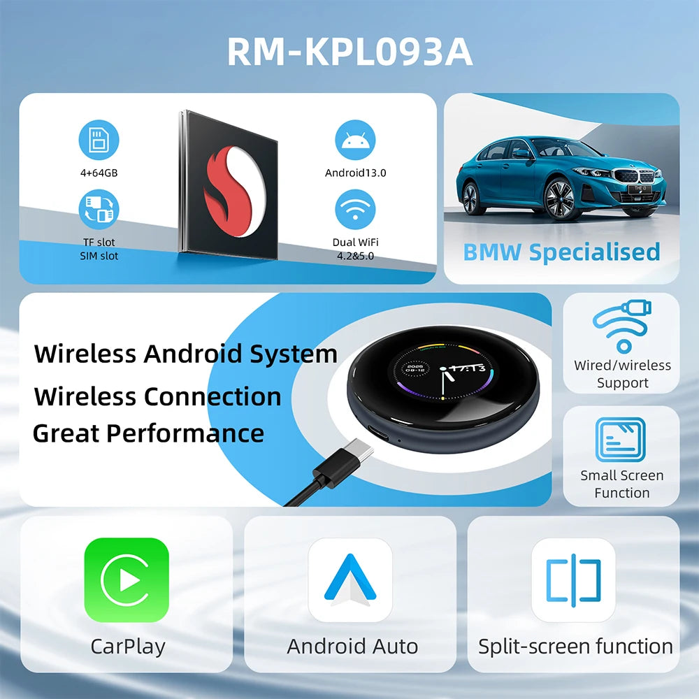 Ai Box 4+64GB 2026 Wireless Android Auto For Apple CarPlay WiFi Plug And Play Adapter Smart AI Box with Youtube Netflix TikTok
