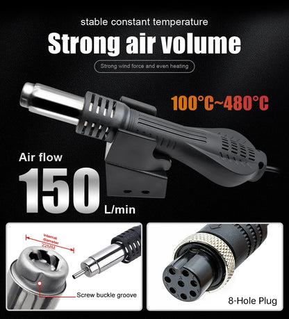 JCD 8858 Mikropistolet na gorące powietrze 750W Stacja lutownicza do poprawek LCD Cyfrowa suszarka do włosów do lutowania 110V Opalarka Narzędzia do naprawy spawalniczej