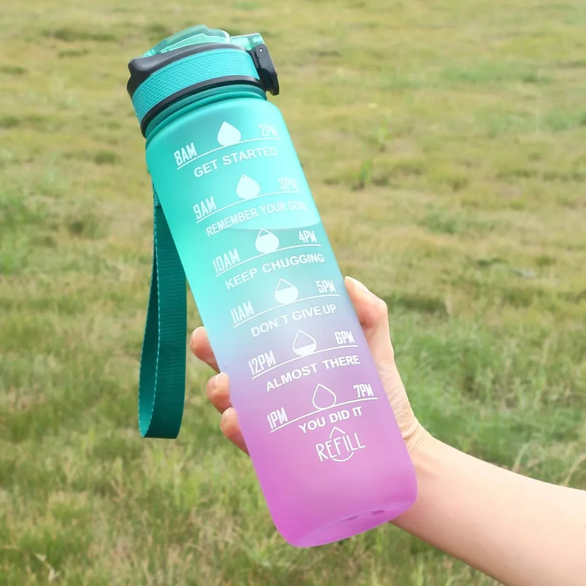 Gradient Color 1000ml Plastic Water Bottle with Straw Leak-Proof Sports Water Bottle for Outdoor Travel Fitness Cycling