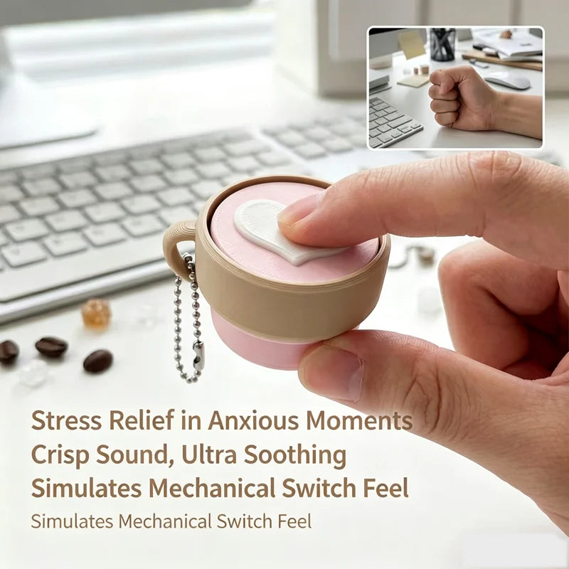 3D Printed Cappuccino Coffee Cup Keyrings Creative Clicker Button Dessert Keychains Office Stress Relief Keyboard Fidgets Gifts