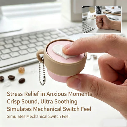 3D Printed Cappuccino Coffee Cup Keyrings Creative Clicker Button Dessert Keychains Office Stress Relief Keyboard Fidgets Gifts