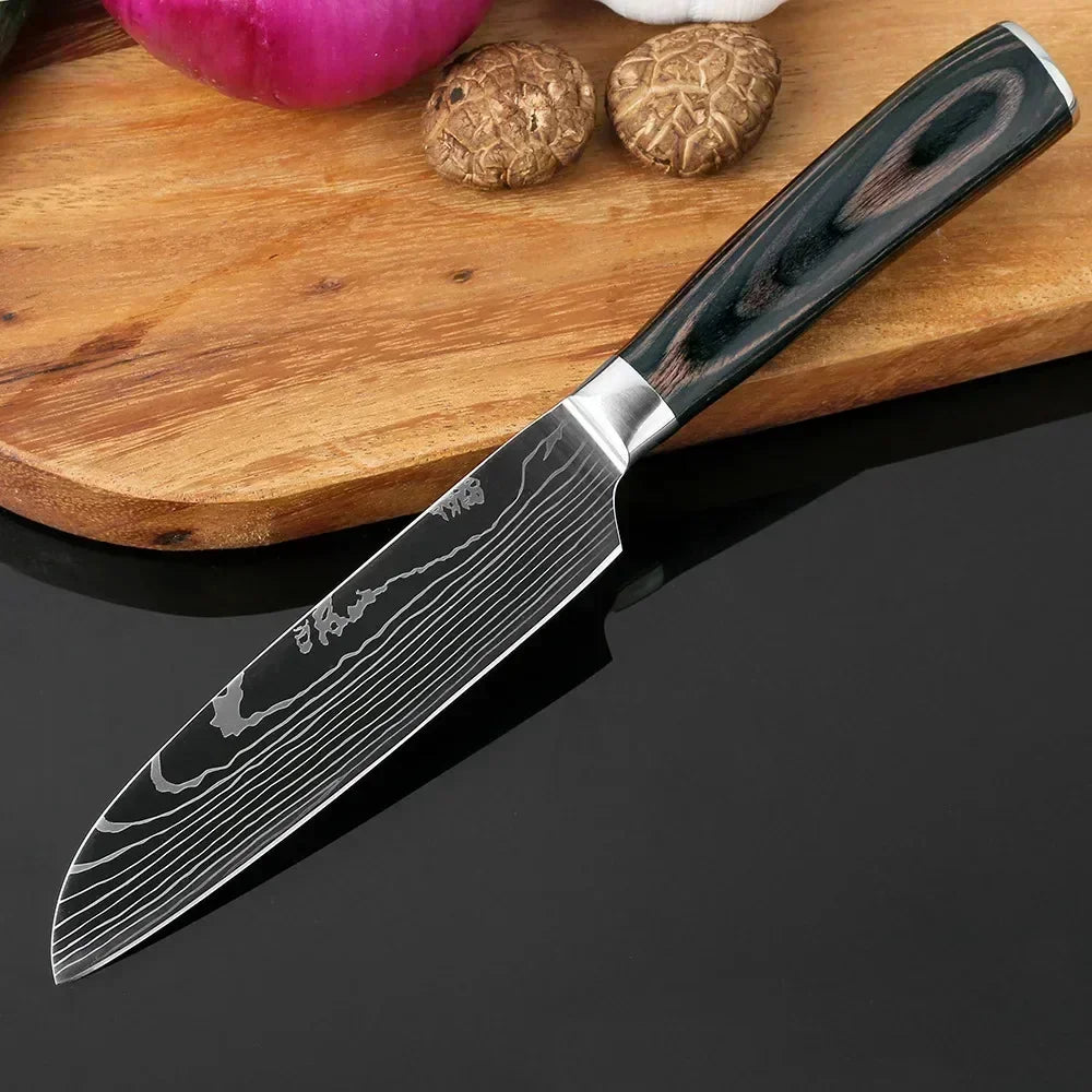 Damascus Chef's Knife Kitchen Knives Set Professional Boning Knife Meat Cleaver Utility Knife Japanese Santoku Knife with Cover