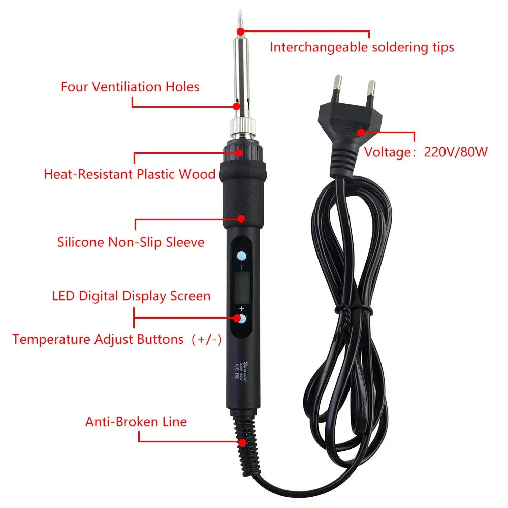 60W 80W Electric Soldering Iron LCD Digital Display Adjustable Temperature Welding Repair Tools 220V / 110V Solder Wire Tips