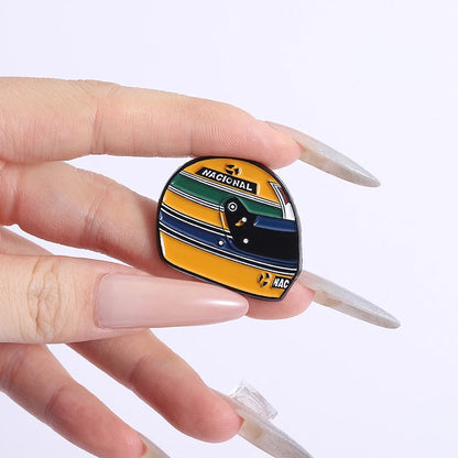 Racing Driver Enamel Pins Custom Brazil Racing Legend Helmet Brooches Lapel Badges Clothes Funny Jewelry Gift for Kids Friends