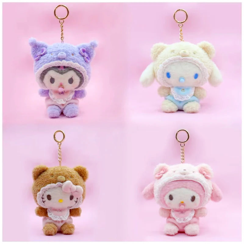 New Style Sanrio Latte Pacifier Cartoon Kulomi Cinnamoroll Melody Hello Kitty Cat Plush Toy Keychain Ornament Pendant Gifts
