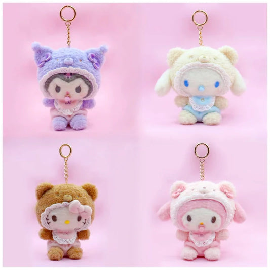 New Style Sanrio Latte Pacifier Cartoon Kulomi Cinnamoroll Melody Hello Kitty Cat Plush Toy Keychain Ornament Pendant Gifts