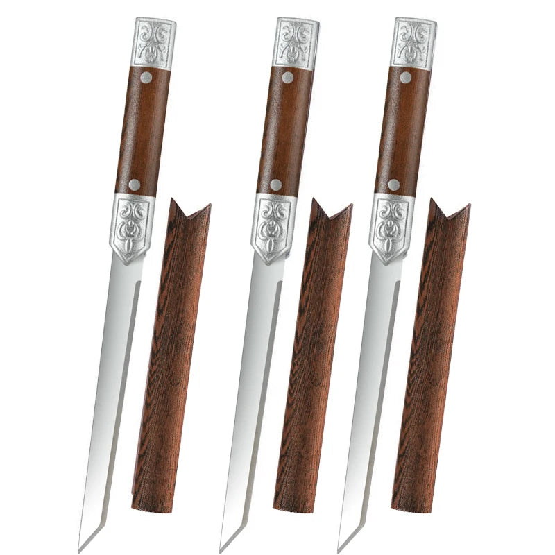 High-hardness stainless steel kitchen knife, professional fruit knife with leather sheath, ideal for cutting meat and cooking