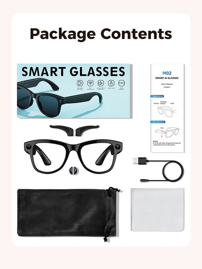 2026 Inteligentne Okulary AI M02 Ultra Kamera HD 1080P ChatGPT Etui ładujące 3600mAh Power Bank 32GB Tłumaczenie Muzyka Wideo Okulary Przeciwsłoneczne