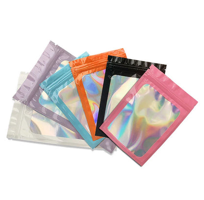 50pcs pack Mylar Bags Laser Color Plastic Packaging Mini Pouch Resealable ZipLock Smell Proof Coffee Herb Powder