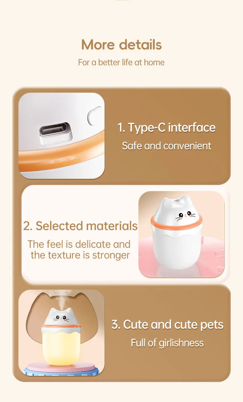 Cute Pet Humidifier Desktop Home Mini Spray Hydrator Atmosphere Night Light Office Creative Portable Cold Fog For Travel Bedroom