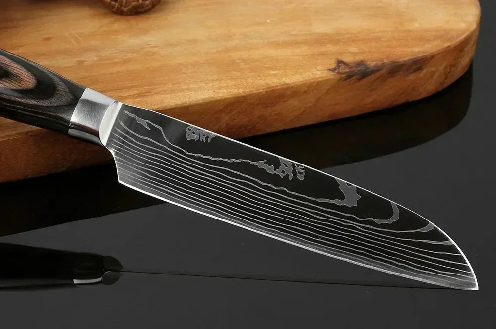 Damascus Chef's Knife Kitchen Knives Set Professional Boning Knife Meat Cleaver Utility Knife Japanese Santoku Knife with Cover