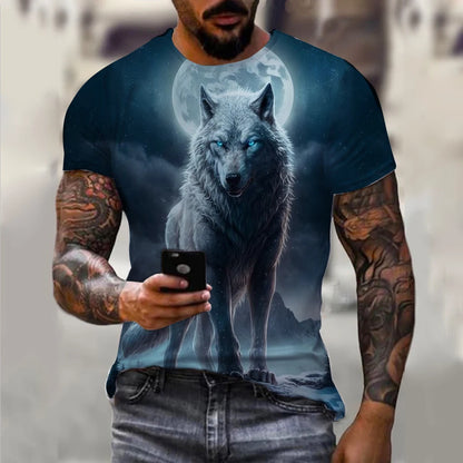 Men's T-Shirts Summer Animal Wolf  Pattern 3D Print Tops Tees Summer Women Streetwear Fashion Oversized T Shirt Men Clothing