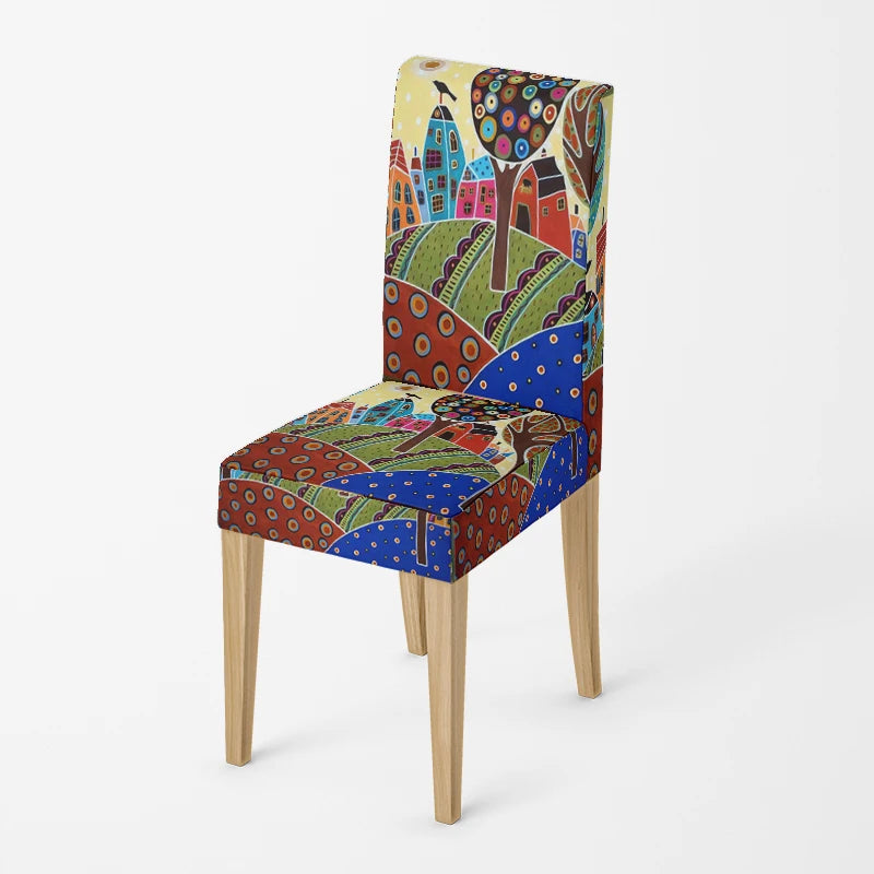 Home chair cover Oil painting style kitchen chairs Coversadjustable dining elastic fabricchairs covers chair cover for wedding