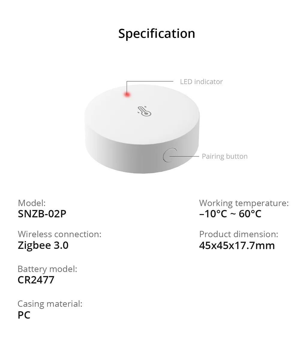 SONOFF SNZB-02P Zigbee Temperature And Humidity Sensor Smart Home Thermometer Detector Work With Alexa Google Home Zigbee Bridge