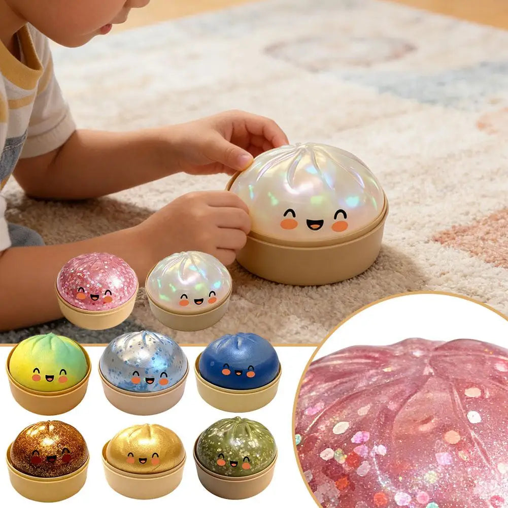Rainbow Dumpling Squishes Stress Ball Reusable Low Rebound Decompression Toy Soft Dough Ball for Adults & Kids