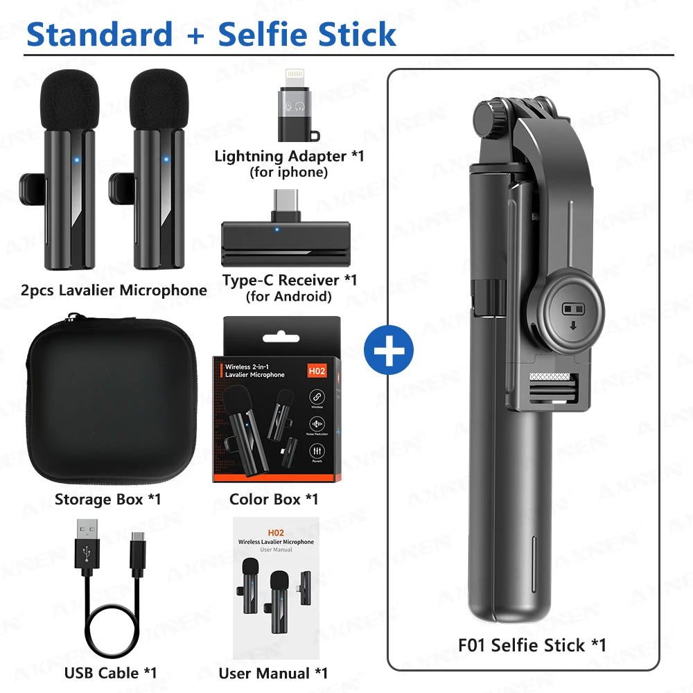 2-in-1 Wireless Lavalier Microphone for iPhone Android, Mini Pro Lapel Mic with Noise Reduction & Pickup for Vlog Live Recording