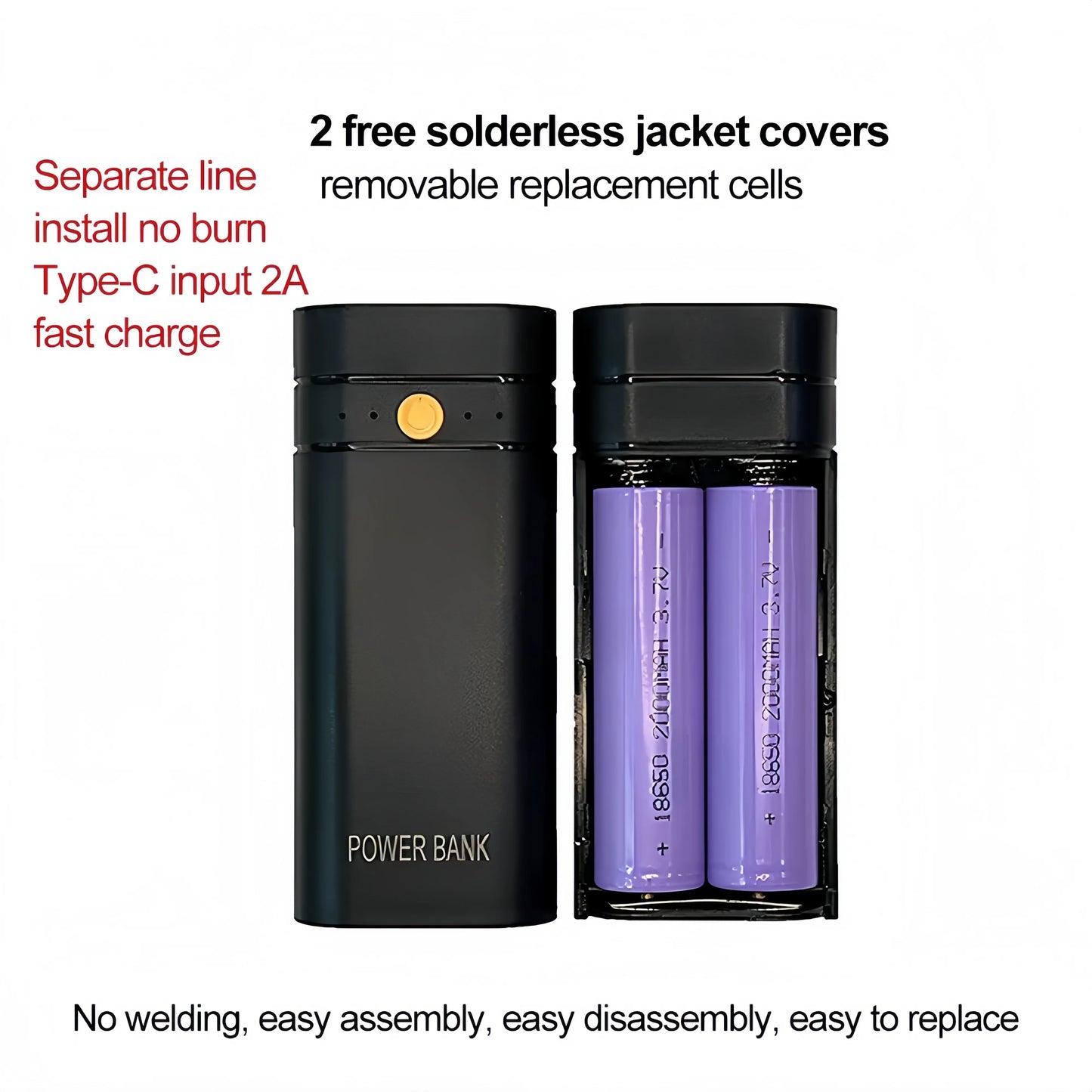 5V 2A 6000mAh 2X 18650 USB Type-C Battery Charger Case DIY Power Bank Box For Phone Electronic Charging Not Including Batteries