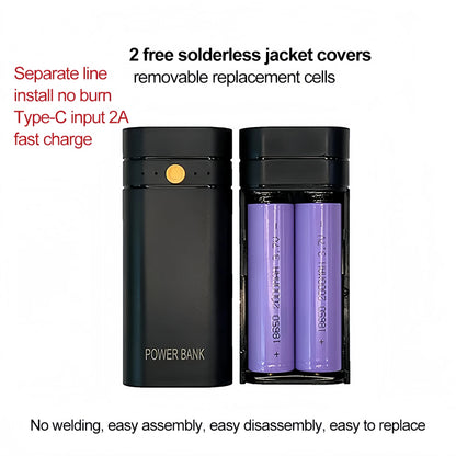5V 2A 6000mAh 2X 18650 USB Type-C Battery Charger Case DIY Power Bank Box For Phone Electronic Charging Not Including Batteries