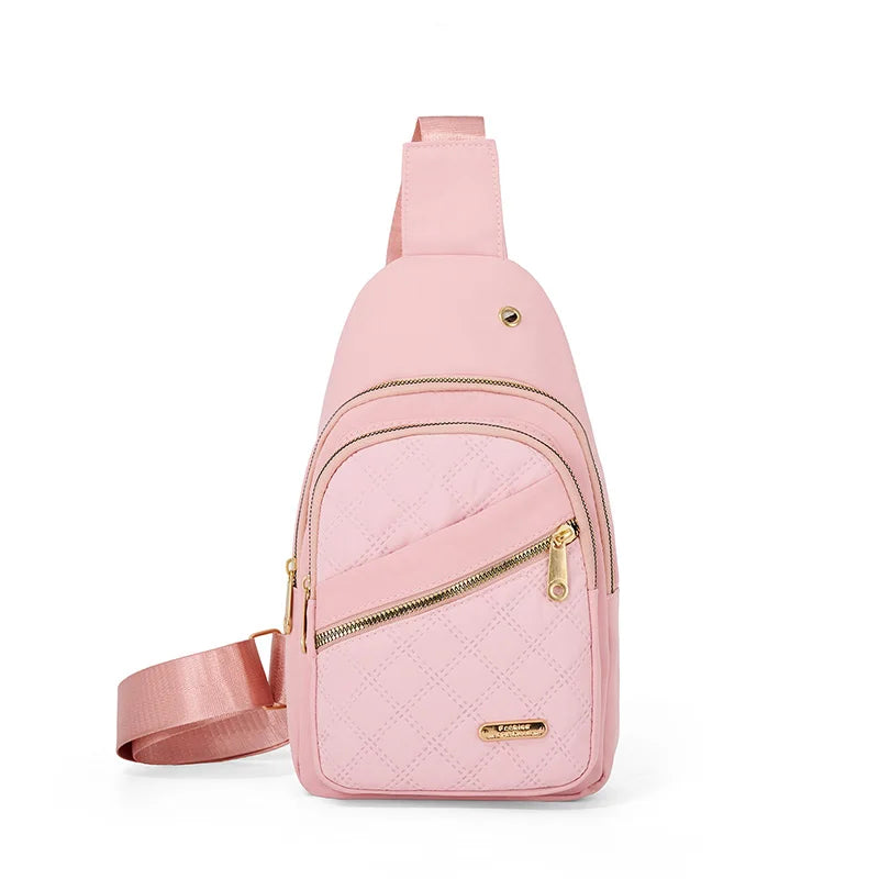 Leisure Quilted Crossbody Bag for Women Chest Bag with Earphone Hole Outdoor Hiking Sling Bag Suitable for Daily Use, Travel