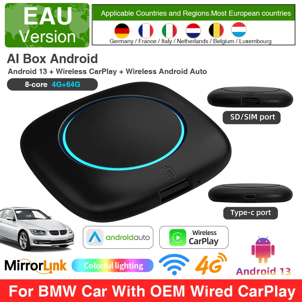 Wireless CarPlay for BMW ID6 ID7 ID8 ID9 OEM Wireless CarPlay Android Auto AI Box Intelligent System Android 13 4+64GB 8+256GB