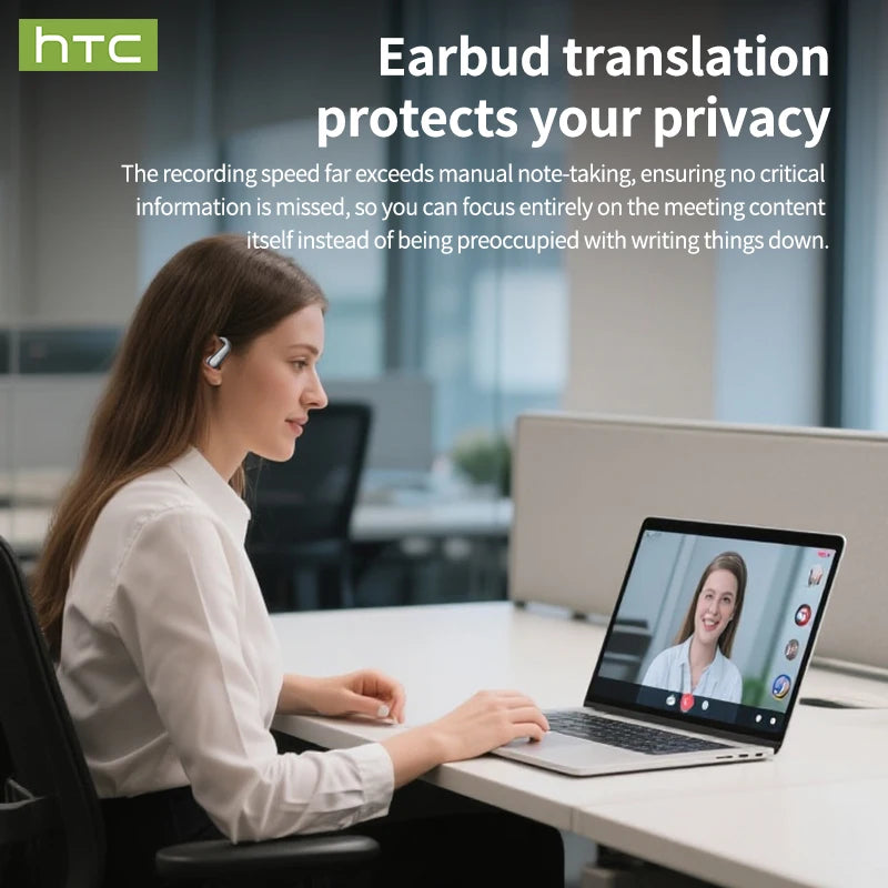HTC Wireless Bluetooth Headset AI translation portable low latency USB-C clear sound comfortable fit anti-loss for music sports