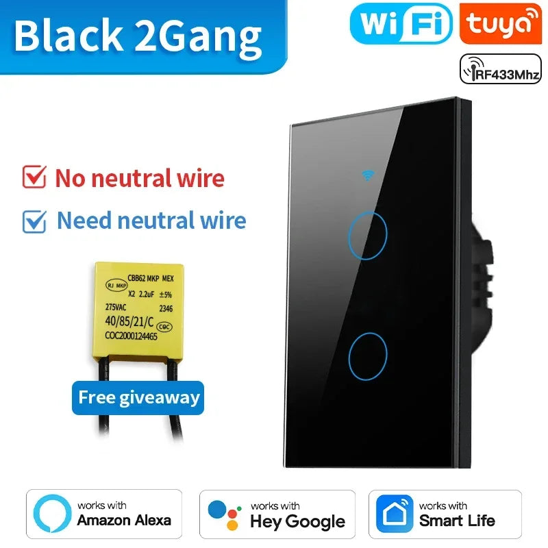 TNCE Tuya WiFi/Zigbee Smart Switche Neutral Wire/No Neutral Wire Required 1/2/3/4 Gang Touch Switch Work With Alexa Google Home