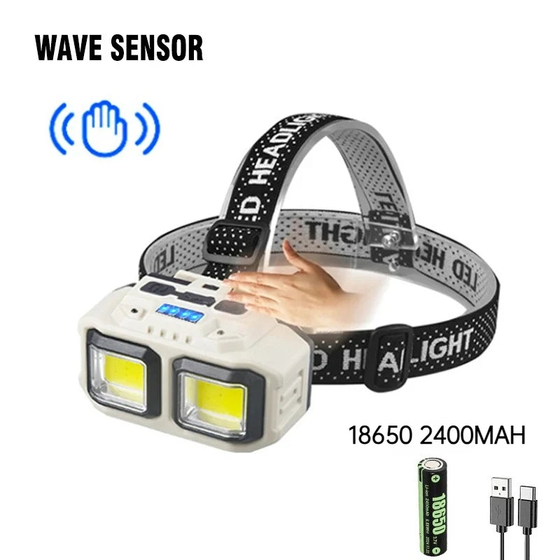 Powerful LED Headlamp COB Induction Rechargeable Head Flashlight Safety Lighting Head Torch for Outdoor Camping Cycling Fishing