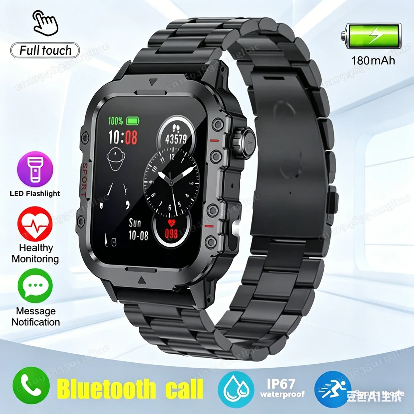 Outdoor Military Smartwatches Bluetooth Call Men 2.01" Blood Oxygen Monitor 5ATM Waterproof GPS Tracking Sports Smart Watch HW12